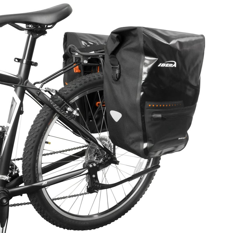 Ibera Panniers Bike Bags 30L (Pair) - Waterproof & with Quick Release/Clip-On System - Bike Saddle Bags For Rear Rack with Rain Cover & 19.8 lbs Capacity - Saddle Bag Bicycle Fits Most Racks (Black) - Image 2